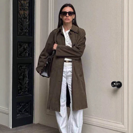 Damen Modische Trenchcoat Jacke mit lässigem Schnitt und praktischen Taschen EB