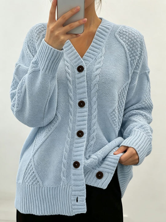 Damen Oversize Strickcardigan mit Zopf- und Strukturdetails EB
