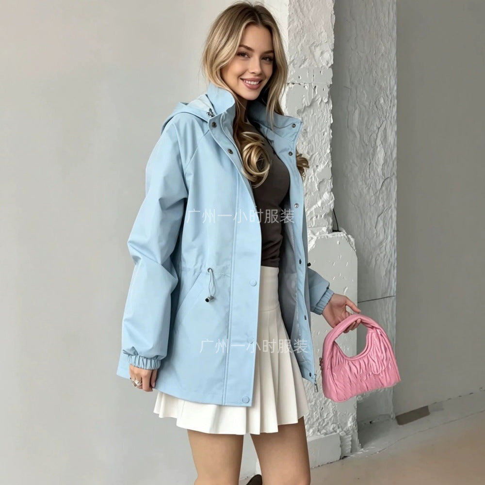 Damen nan wasserfeste Regenjacke mit Kapuze und Taillenzug EB