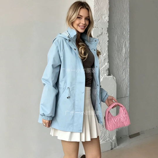 Damen nan wasserfeste Regenjacke mit Kapuze und Taillenzug EB