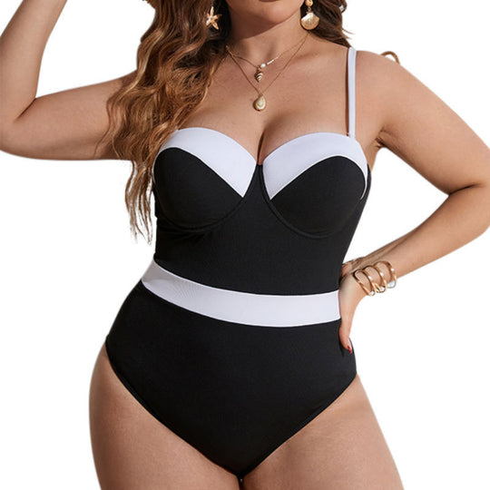 Damen Eleganter Badeanzug mit Stütze und Farbblockdesign EB