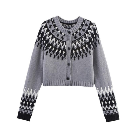 Damen gestrickte Winterjacke mit traditionellem Muster und Knöpfen EB