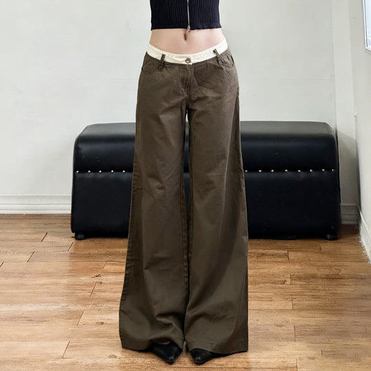 Damen nan Highwaist-Culottehose mit weitem Bein und kontrastierendem Bunddetail EB