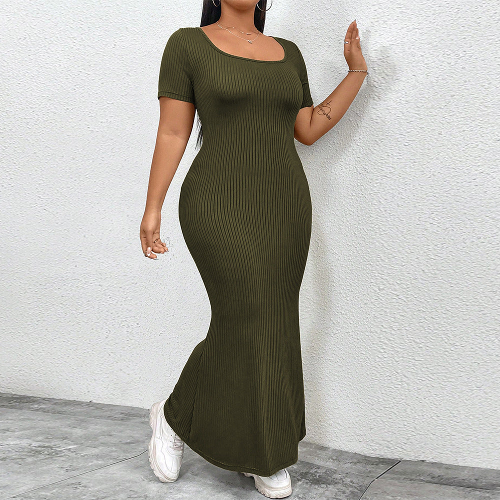 Damen figurbetontes Maxikleid mit quadratischem Ausschnitt aus Rippstrick EB