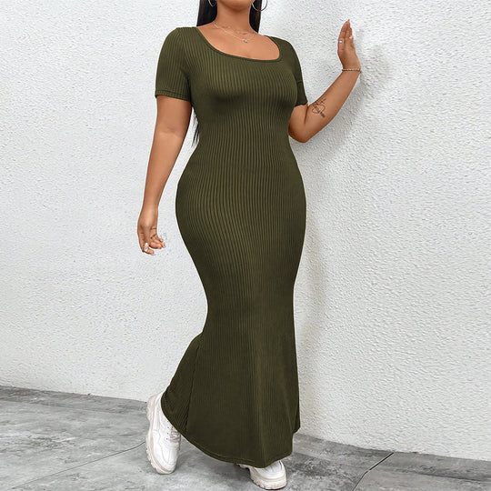 Damen figurbetontes Maxikleid mit quadratischem Ausschnitt aus Rippstrick EB