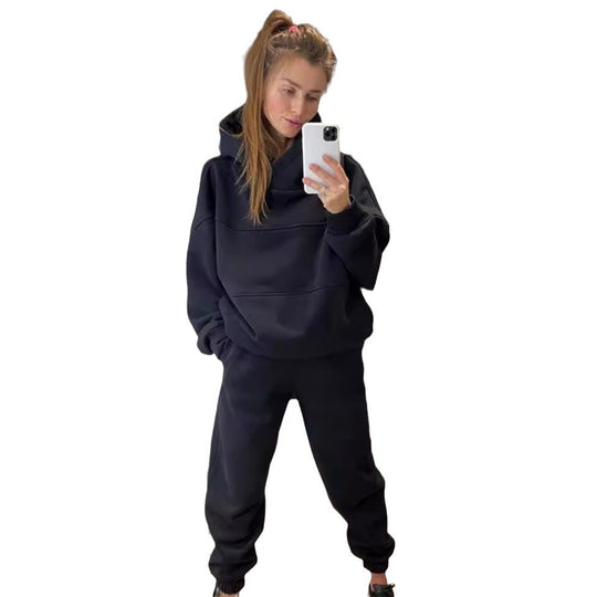 Damen Oversized Loungewear-Set aus schwerem French-Terry mit strukturierter Kapuze und Relax-Jogginghose EB