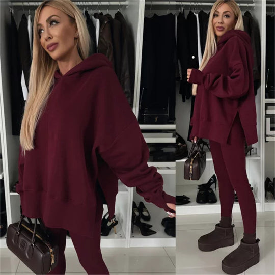 Damen nan oversized Kapuzenpullover mit Leopardenprint, kontrastbündchen und verlängertem Rückensaum EB