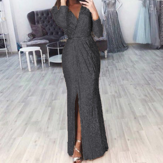 Damen Elegantes Wickelkleid mit Bein-Schlitz EB