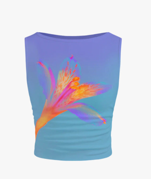Damen ärmelloses Crop-Top mit floralem Motiv und figurbetontem Schnitt EB