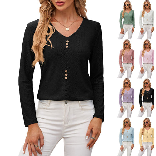 Damen luftiges Blusenshirt mit Knopfdetails EB