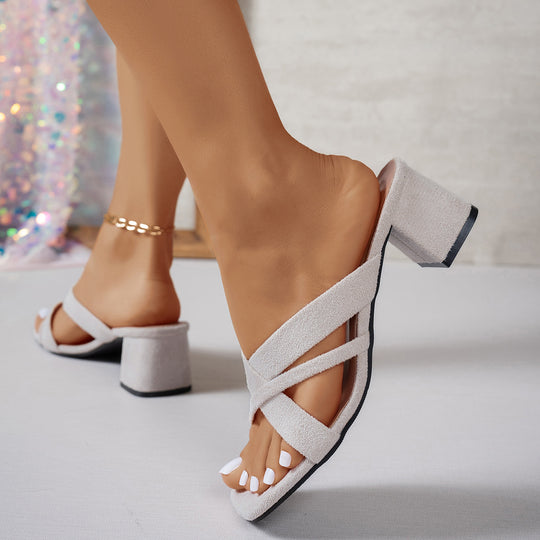 Damen elegante und bequeme Mules mit Blockabsatz EB