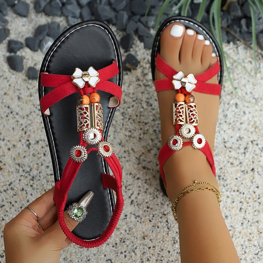Damen modische Riemchen-Sandalen mit hochwertigen Schmuckdetails EB