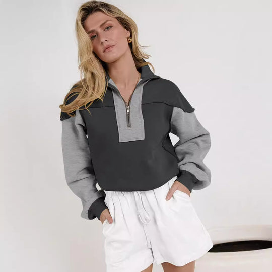 Damen Sportlicher Pullover mit hohem Kragen und Zierriegel EB