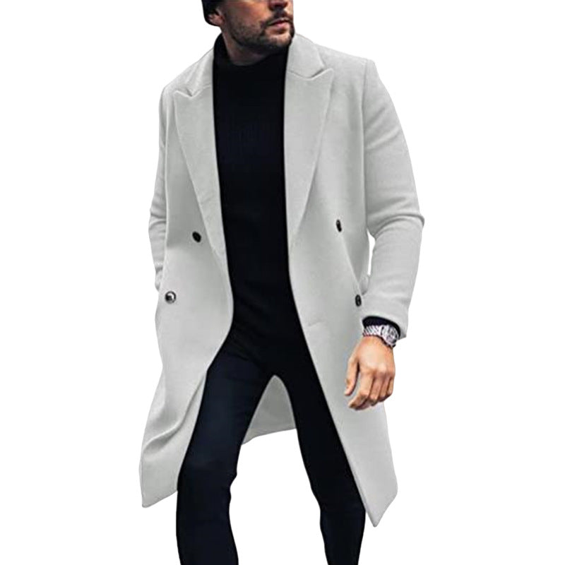 Herren moderner Langmantel mit doppelter Knopfreihe und elegantem Revers EB