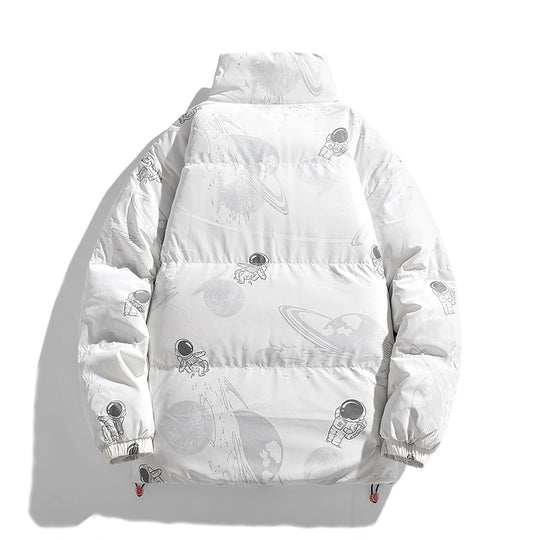 Damen futuristische Steppjacke mit astronautischen Mustern EB
