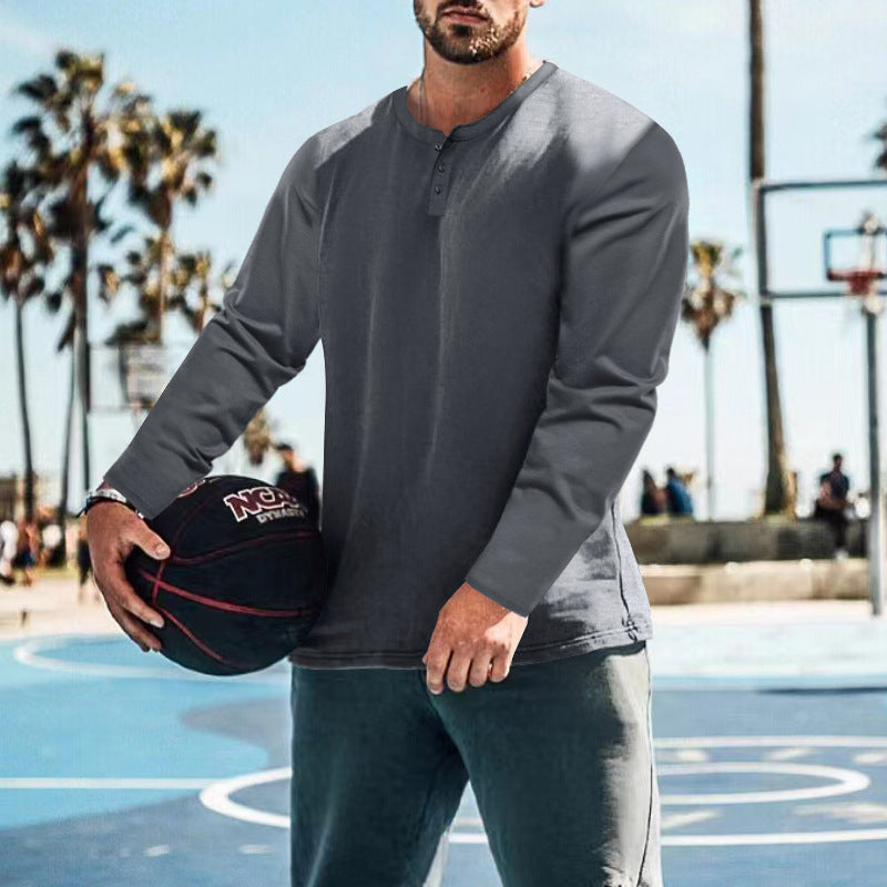 Herren langärmliges Henley-Shirt mit strukturiertem Stoff und praktischen Knopfdetails EB