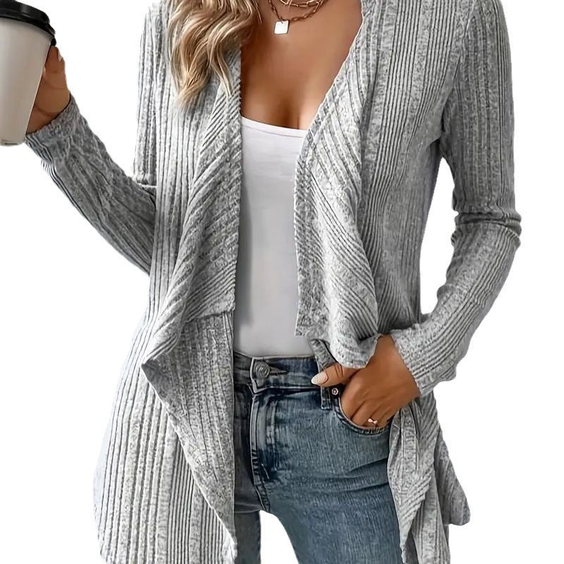 Damen Strickjacke mit fließendem Schnitt und Rippstruktur EB