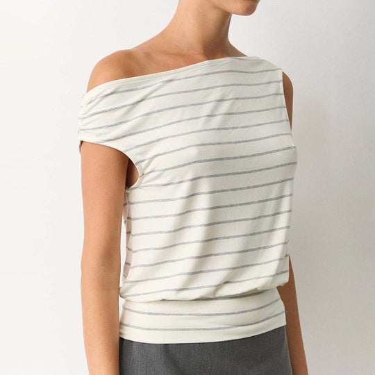 Damen asymmetrisches Oberteil mit modischem Streifenmuster EB