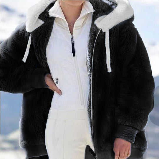 Damen nan kuschelige Kapuzen-Teddyjacke mit wattiertem Innenfutter und Rippbündchen EB