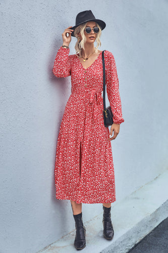 Damen Maxikleid mit elastischem Taillenbund und floralen Mustern EB