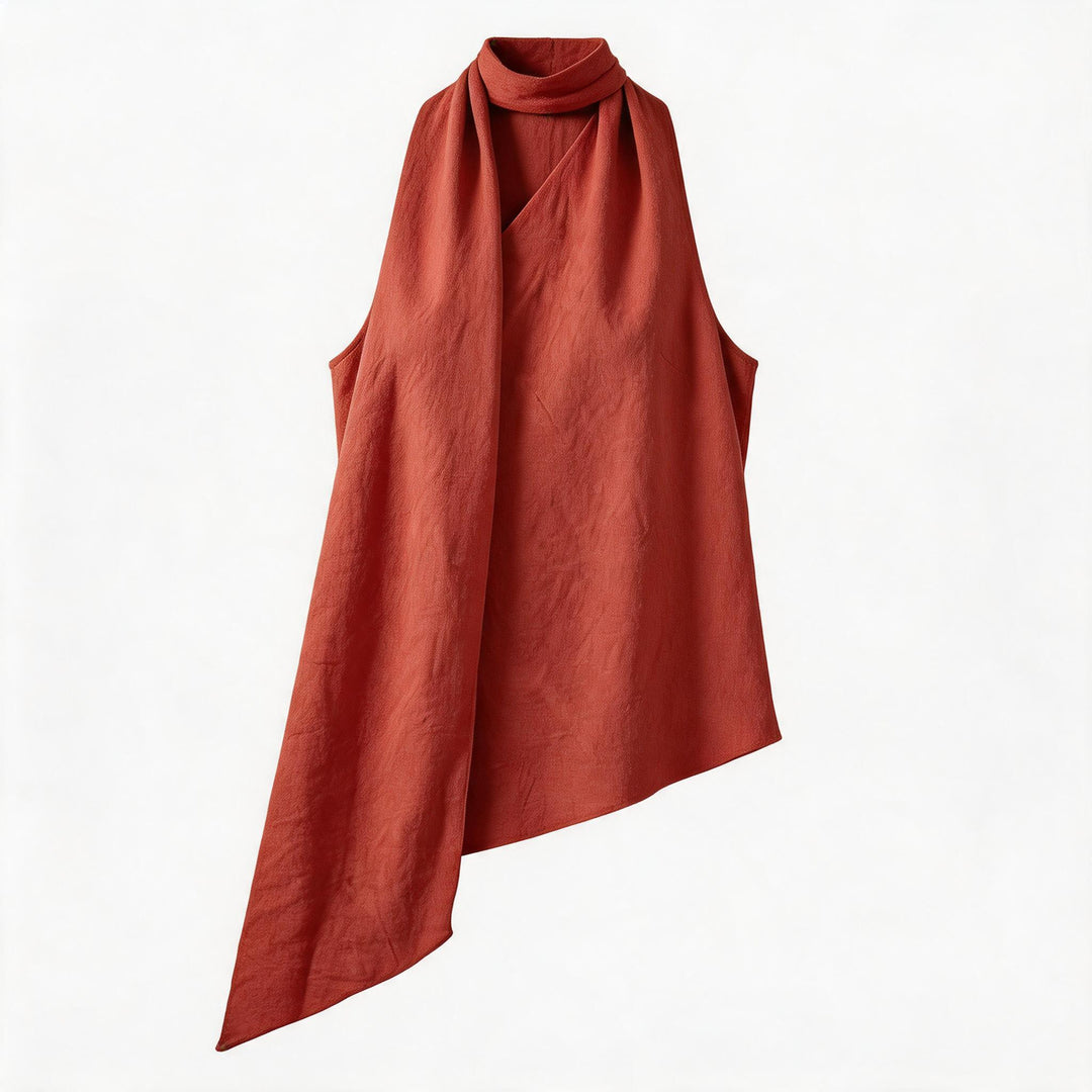 Damen asymmetrisches Wickeloberteil mit elegantem Schal EB
