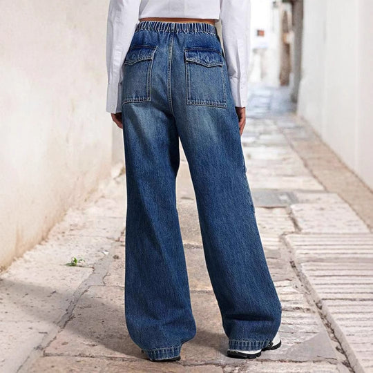 Damen weite Denim-Hose mit elastischem Bund und lässigem Design EB