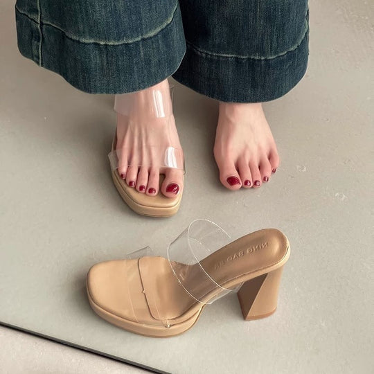 Damen transparente Mules mit elegantem Riemendesign EB
