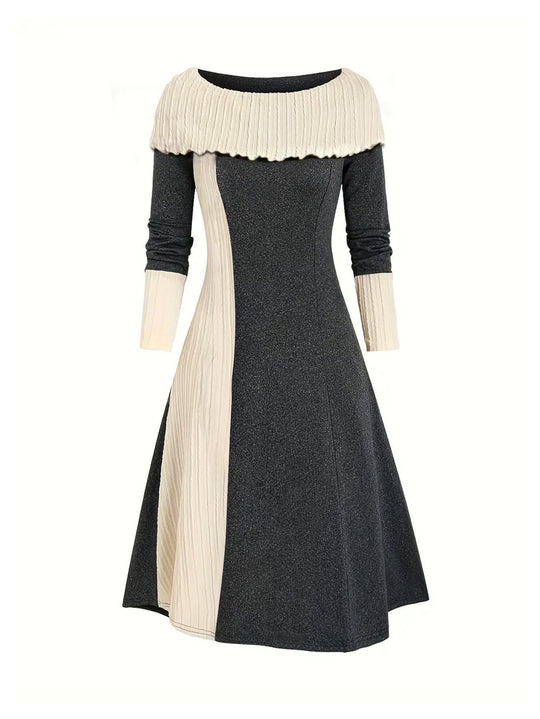 Damen Kleid mit asymmetrischem Schnitt und strukturiertem Kragen EB