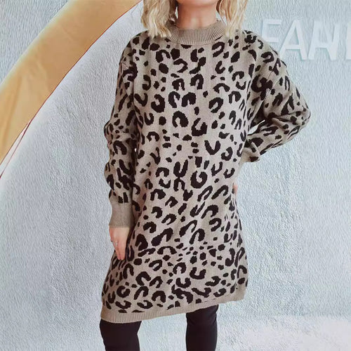 Damen Grobstrickkleid im modernen Leopardenmuster EB