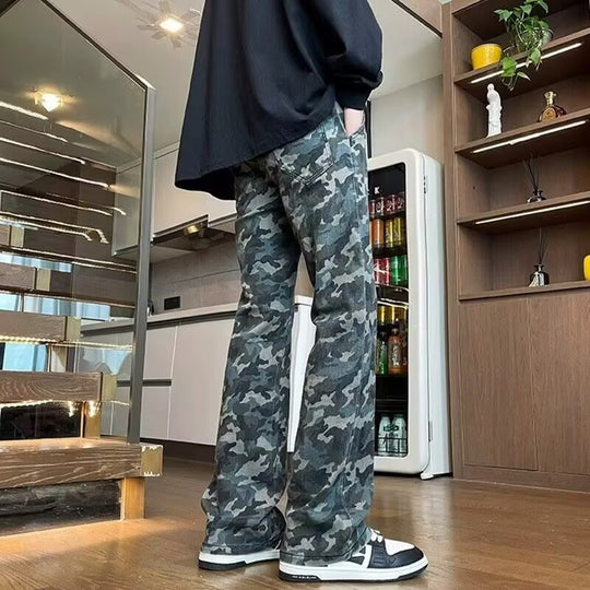 Herren weite Cargohose mit modischem Camouflage-Muster und verstellbarem Bund EB