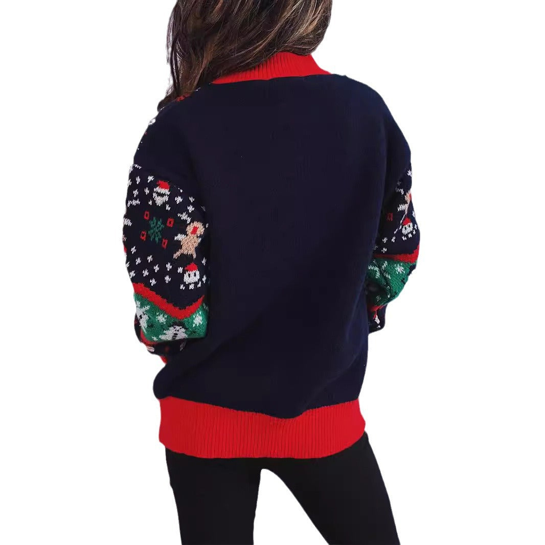 Damen Weihnachts-Pullover mit festlichem Design und strukturiertem Strick EB