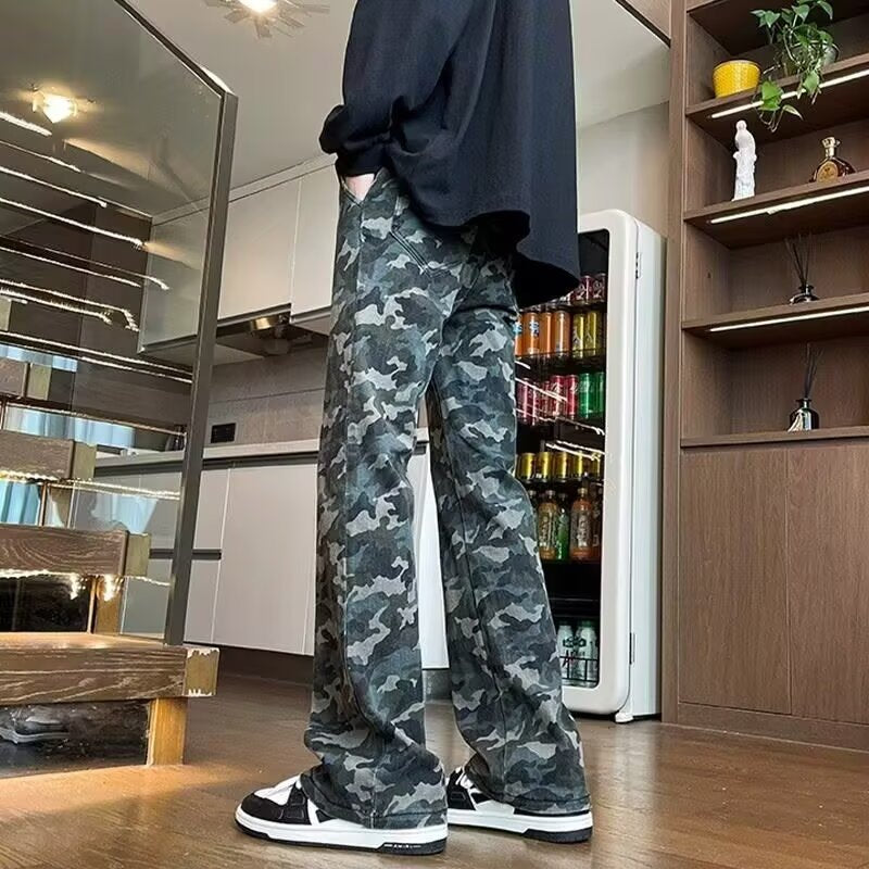 Herren weite Cargohose mit modischem Camouflage-Muster und verstellbarem Bund EB