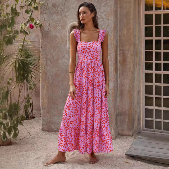 Damen Maxikleid mit voluminösem Rock und zarten Rüschendetails EB