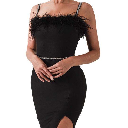 Damen Elegantes Abendkleid mit filigranem Spitzenbesatz und verführerischem Schlitz EB