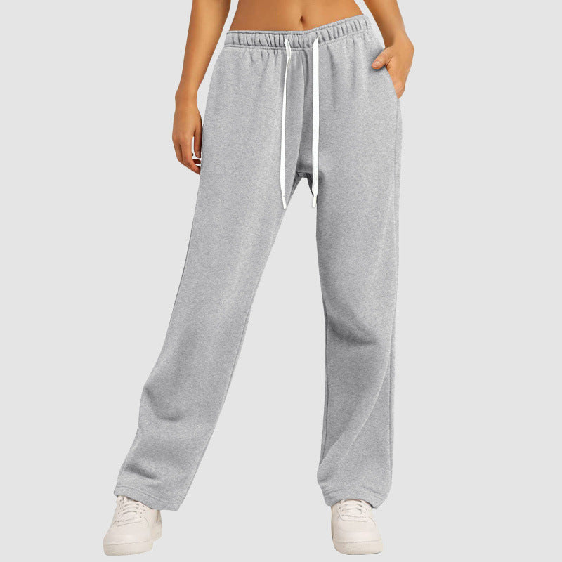 Damen nan lässige Loungehose mit geradem Bein extra langem Tunnelzug und tiefem Schritt EB