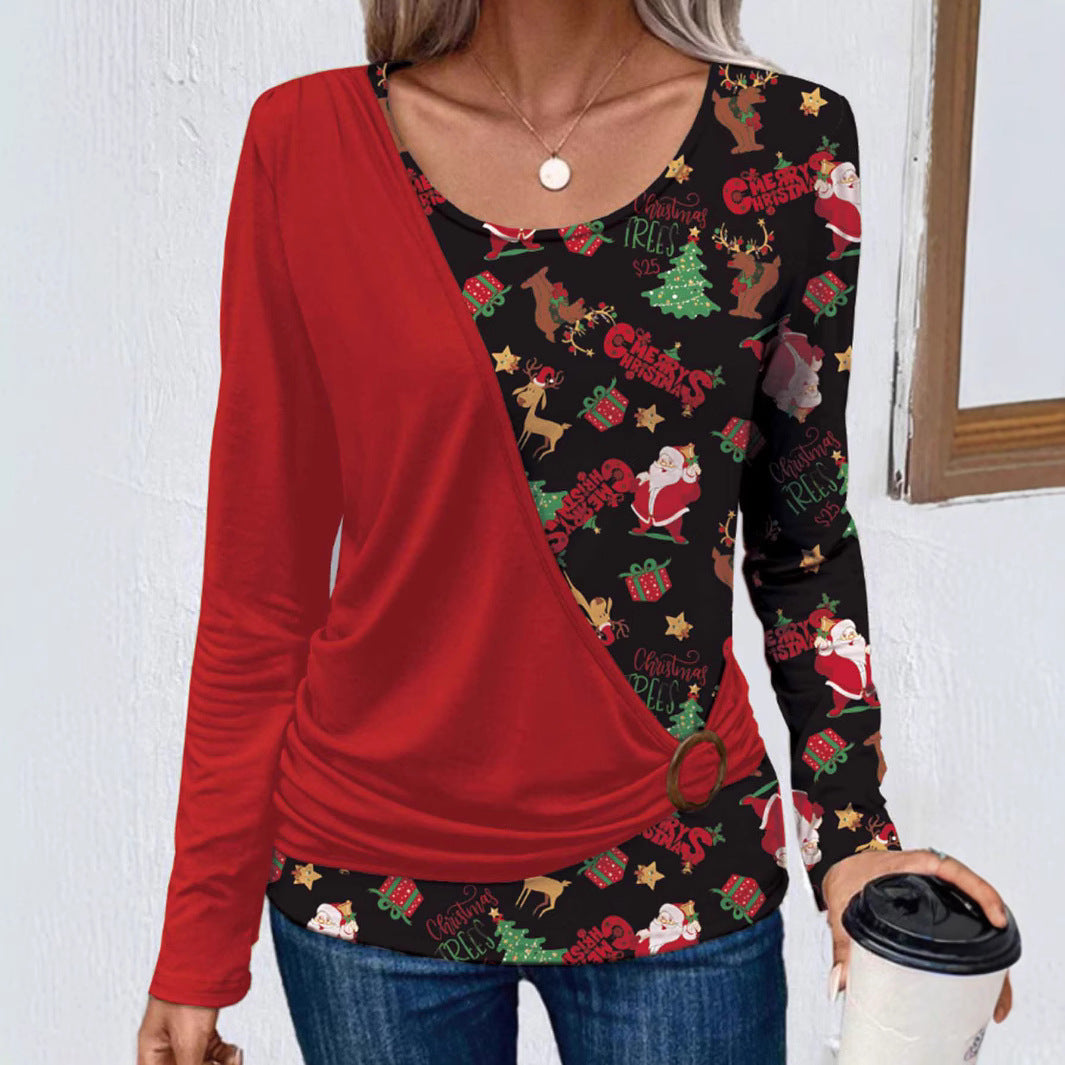 Damen Langarmshirt mit kreativem Weihnachtsdesign und praktischen Rüschendetails EB