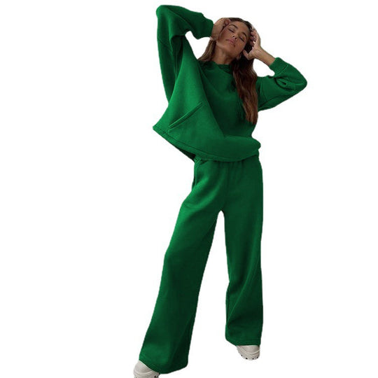 Damen nan Cozy-Komplettset mit extraweichem Oversize-Hoodie, Kängurutasche und High-Waist Palazzo-Sweathose EB