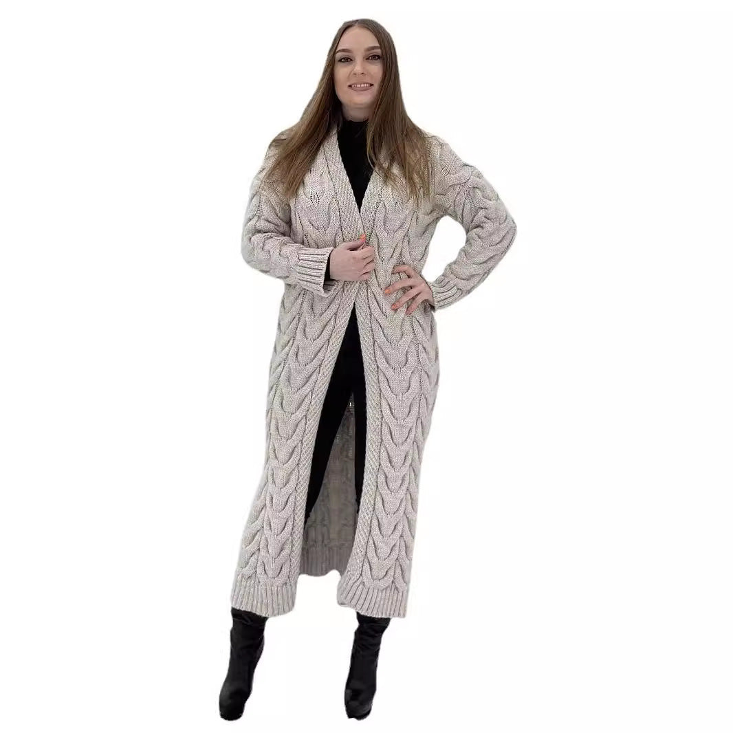 Damen Grobstrick-Mantel mit markantem Zopfdesign und offenem Schnitt EB
