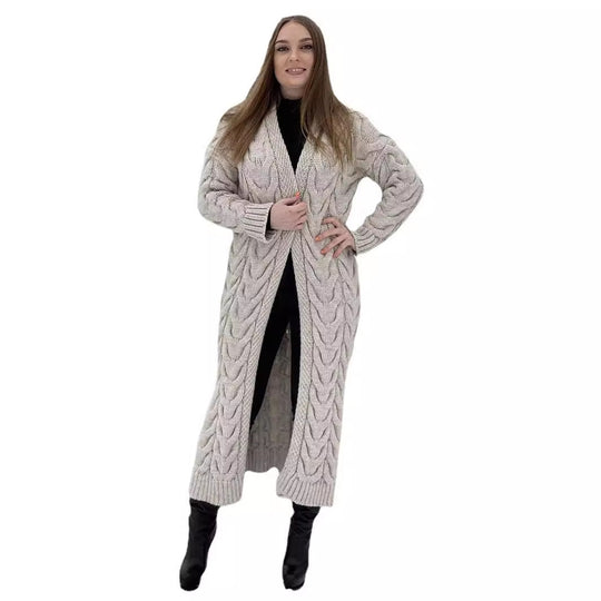 Damen Grobstrick-Mantel mit markantem Zopfdesign und offenem Schnitt EB