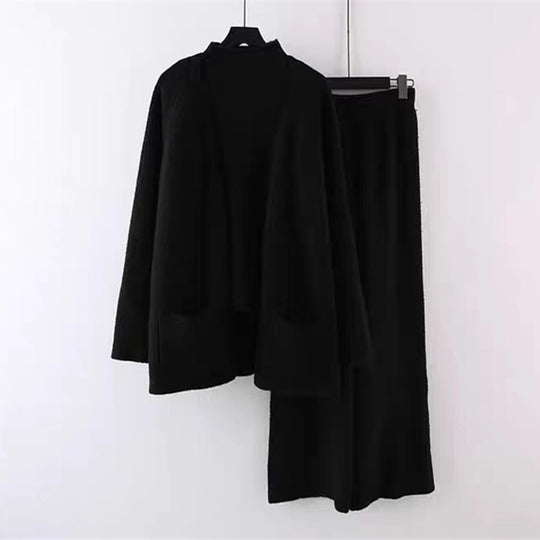 Damen kuscheliges Strickensemble mit weitem Cardigan und bequemen Hosen EB