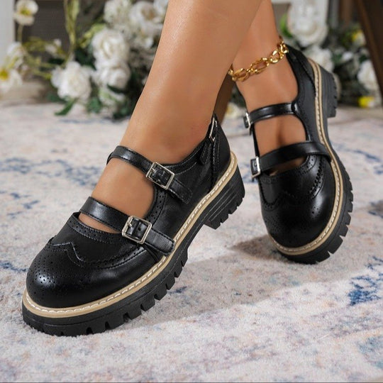 Damen Modische Ballerinas mit Doppelriemen und atmungsaktiver Sohle EB