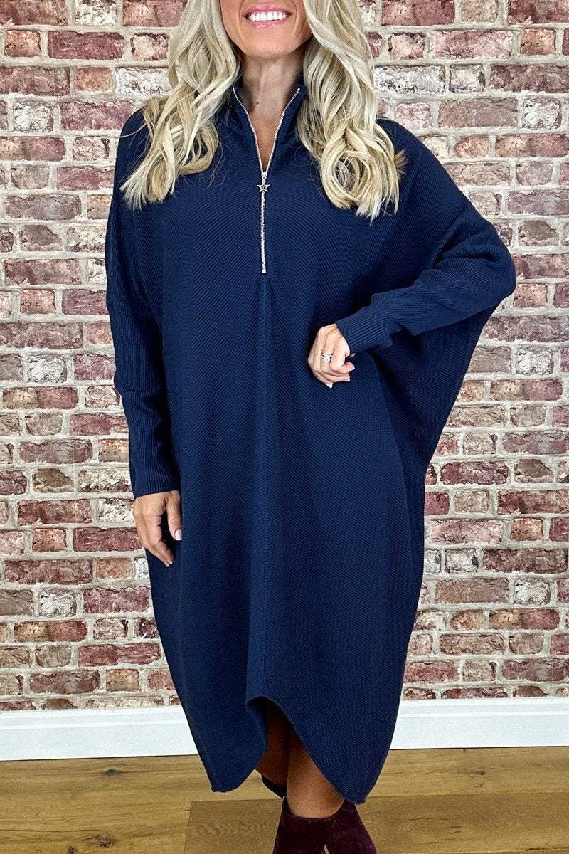 Damen Oversized Strickkleid mit Reißverschluss EB