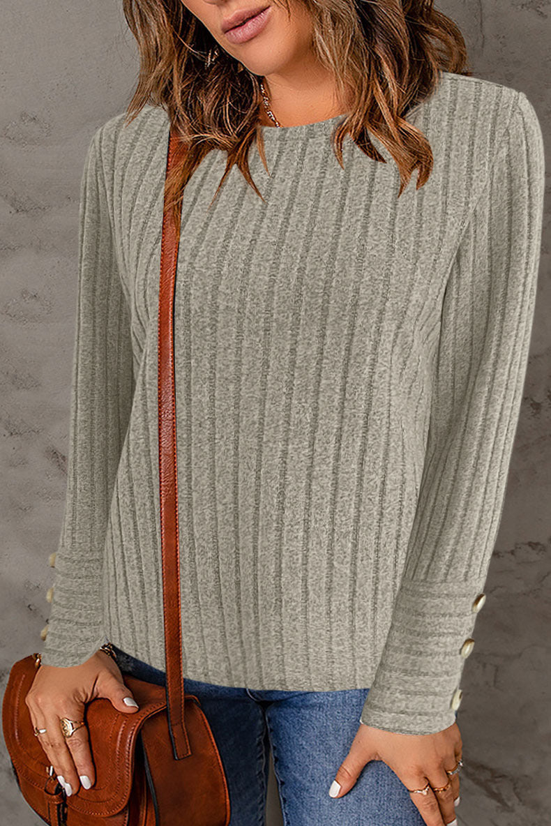 Damen Strukturierter Pullover mit modischen Knöpfen EB