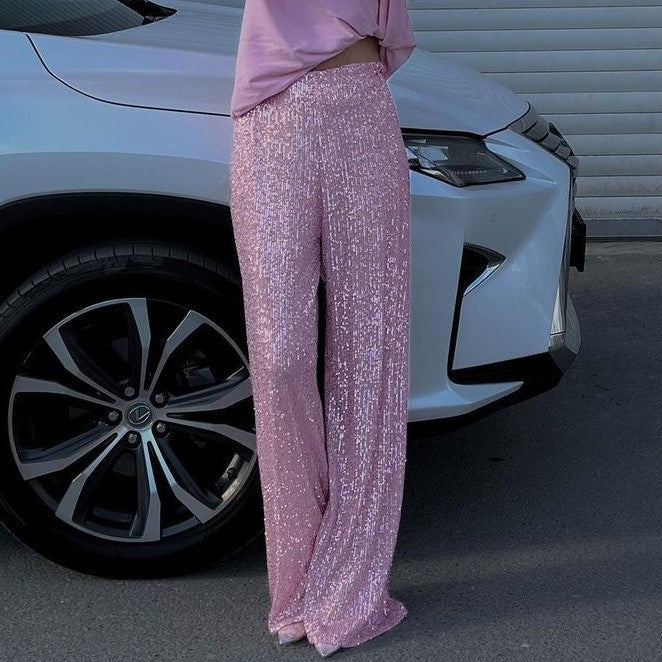 Damen Glitzernde Palazzo-Hose mit weitem Bein EB