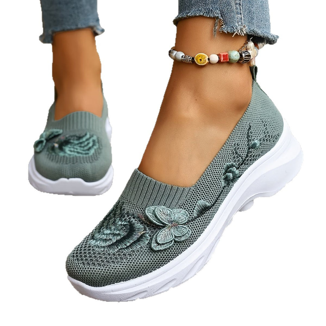 Damen Mokassins mit floraler Stickerei und flexiblem Sohlen EB