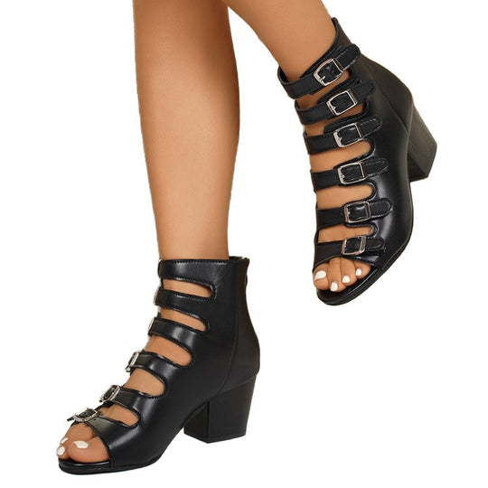 Damen High-Heel Sandalen mit modischem Riemendesign und robustem Blockabsatz EB