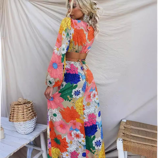 Damen Blumenmaxikleid mit voluminösen Ärmeln und floralem Allover-Print EB