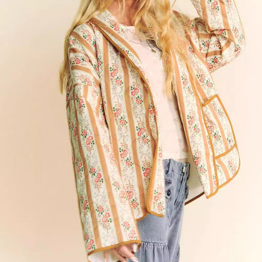 Damen Übergrößen Quiltjacke mit floralem Muster und weitem Schnitt EB