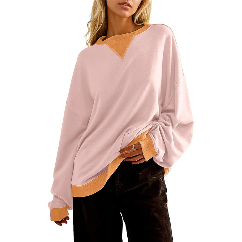 Damen lässiges Sweatshirt mit V-Ausschnitt und Kontrastbündchen EB