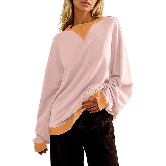 Damen lässiges Sweatshirt mit V-Ausschnitt und Kontrastbündchen EB
